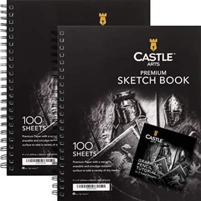 Obrázek Castle Art Supplies Premium Skizzenbücher 9in x 12in Skizzenblock Doppelpack 200 Blätter Qualitätspapier 90 gsm Für erfahrene und neue Künstler Flexible Spiralbindungen