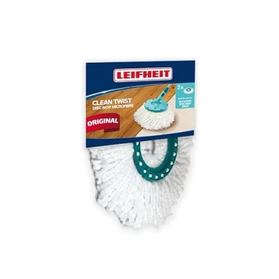 Obrázek Leifheit náhradní hlavice Disc mop, se savým mikrovláknem, s vysokou absorpcí vody a nečistot, snadno vyměnitelný sada 2 ks, mop pro různé podlahové krytiny