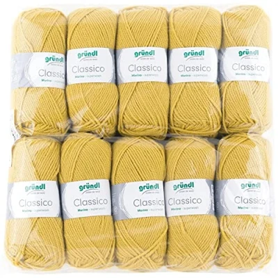 Obrázek Gründl Classico vlna (OEKO TEX® certifikovaná pletací příze z 50 % střižní vlny (Merino) a polyakryl, g/120 m, tloušťka jehlic: 3,5 4,5, 10 klubko á g), hořčice