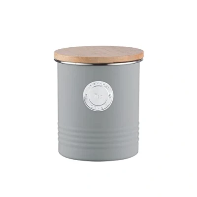 Obrázek TYPHOON LIVING Kollektion, Tee Aufbewahrung mit Deckel, Pastellgrau, 1 L Aufbewahrungsbox Küche für Tee, aus Stahl, Vorratsdosen Deckel luftdicht Bambus