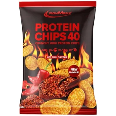 Obrázek IronMaxx proteinové čipy 40 horké chilli 1x 50 g pečené vysoce čipy, nízký sacharid a bez lepku k dostání v mnoha příchutích