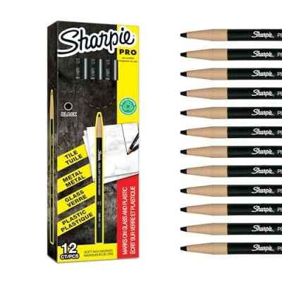 Obrázek Sharpie Porcelánový popisovač Peel Off jemná špička černá píše na sklo, porcelán a plast 12 kusů voskových značkovačů