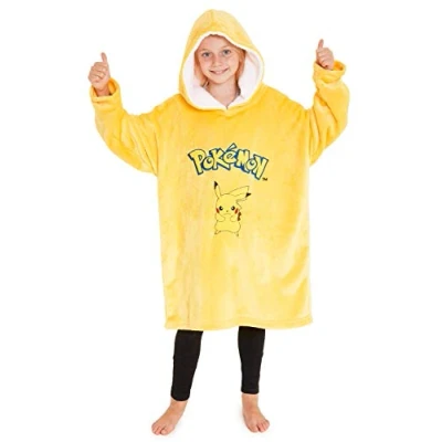 Obrázek Pokemon Oversize Hoodie Jungen Decke mit Ärmeln und Kapuze, Pikachu Fleece Blanket Pullover(Gelbes Pikachu)