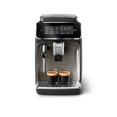 Obrázek Plně automatický kávovar Philips 3300 Series 5 nápojů, intuitivní dotykový displej, klasický napěňovač mléka, SilentBrew, 100% keramický mlýnek, filtr AquaClean. Černý chrom (EP3326/90)
