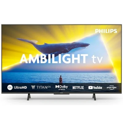 Obrázek Philips Ambilight 43PUS8109 4K LED Smart TV 43palcový displej s přesným Ultra HD, titanovou OS platformou a Dolby Atmos, funguje hlasovým asistentem Alexa Google satinovaný chrom