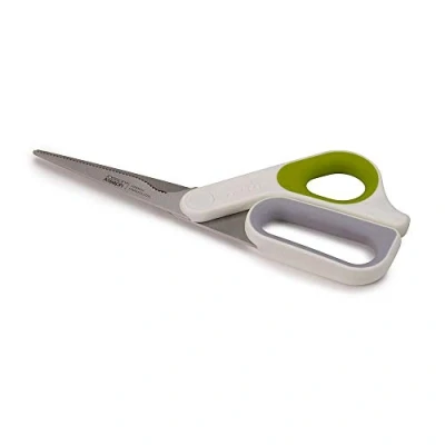 Obrázek Joseph PowerGrip univerzální kuchyňské nůžky s integrovanou rukojetí na palec, čepele z ušlechtilé oceli, zoubkovaný břit, maso, drůbež, pizzu, bylinky, bílá/zelená