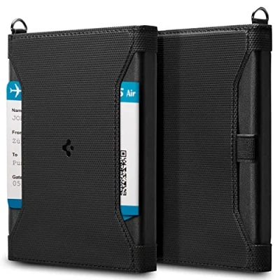 Obrázek Spigen Pouzdro na cestovní pas s blokováním RFID a pinem SIM kartu Passport Cover z umělé kůže Zwart