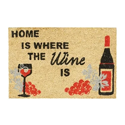 Obrázek Relaxdays rohožka kokosová pořekadlo Home IS Where The Wine rohož 40 x 60 s protiskluzovou podložkou z PVC kokosového vlákna jako vstup A čisticí Dveře předložka, přírodní