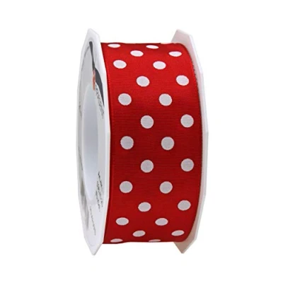 Obrázek PRÄSENT Polka DOTS Band mit Drahtkante rot/weiß, 20 m gepunktetes Dekoband, 40 mm Breite, leicht biegsames Schleifenband zum Dekorieren &amp; Basteln, für besondere Anlässe