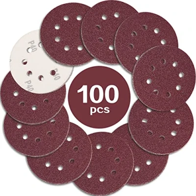 Obrázek STEBRUAM 100 kusů brusného papíru 125 mm suchý zip zrnitost 40, Profi brusné kotouče kulaté 8 otvorů pro excentrickou brusku