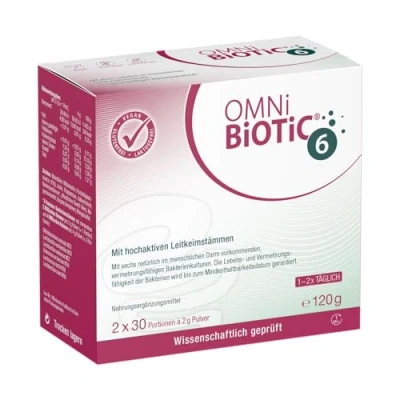 Obrázek OMNi BiOTiC 6 Sklo 60 porcí (120 g) kmenů bakterií 4 miliardy v denní dávce prášek s inulinem veganské bez lepku laktózy pro každodenní použití