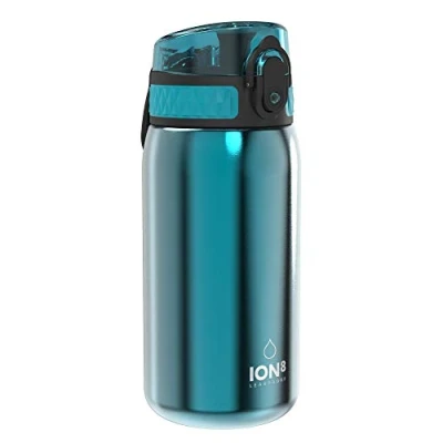 Obrázek Ion8 Kinder Trinkflasche, Edelstahl 400ml, Auslaufsicher, Einhandöffnung, Sichere Verriegelung, Spülmaschinenfest, Klappdeckel, Tragegriff, Leicht zu Reinigen, Langlebig, Metallisches Türkis