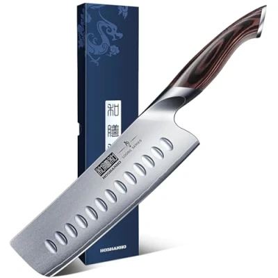 Obrázek HOSHANHO Kuchyňský nůž Nakiri japonský kuchařský 18 cm AUS 10 ušlechtilá ocel ostrý s vysokým obsahem uhlíku sekací nůž, víceúčelový na maso a zeleninu rukojetí z pakka dřeva