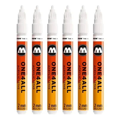 Obrázek Molotow One4All 127HS akrylový popisovač (2,0 mm tloušťka čáry, vysoce krycí a permanentní, odolný proti UV záření, pro téměř všechny podklady) 6 kusů barva 160 signální bílá