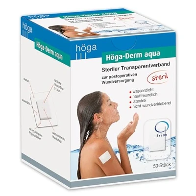 Obrázek Höga Derm aqua sterilní transparentní obvaz s podložkou na rány, 50 kusů, 7 cm x 5 cm, balení 1 ks (1 kusů)