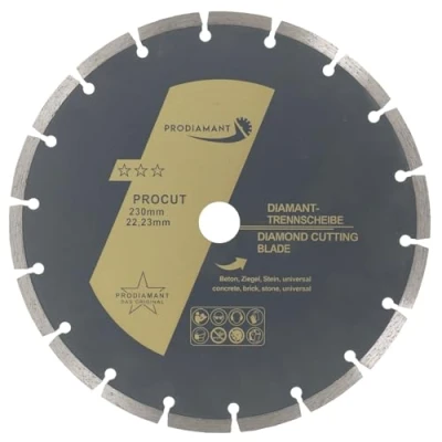 Obrázek PRODIAMANT Diamantový řezný kotouč 230 mm univerzální na kámen, beton, žulu, zdivo, cihly, příslušenství, úhlová bruska