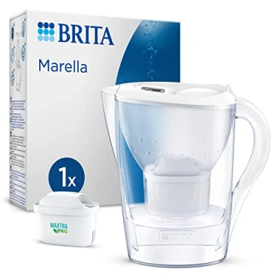 Obrázek BRITA Konvice na vodní filtr Marella bílá (2,4 l) vč. 1x kartuše MAXTRA PRO All in 1 redukuje vápno, chlór, olovo, měď a látky narušující chuť ve vodě/konvici se hodí do dveří chladničky