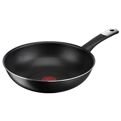 Obrázek Tefal C38819 Hard Titanium Essential pánev wok 28 cm nepřilnavá povrchová úprava s titanovými částicemi ukazatel teploty Thermo Signal vhodná do myčky Made in France černá