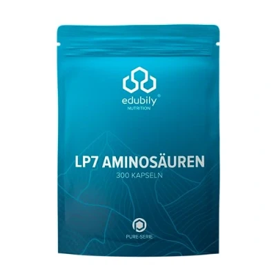 Obrázek edubily nutrition® LP7 EAA kapsle komplex 7 esenciálních aminokyselin L leucin, fenylalanin, lysin HCl, isoleucin, histidin valin, tryptofan 300 kapslí
