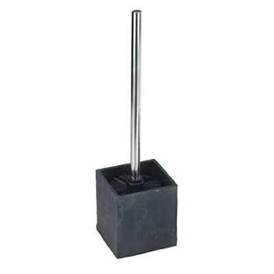 Obrázek WENKO WC souprava Slate Rock, kvalitní držák na kartáče z plastu ve vzhledu břidlice, včetně štětky, 10 x 39 cm, antracit