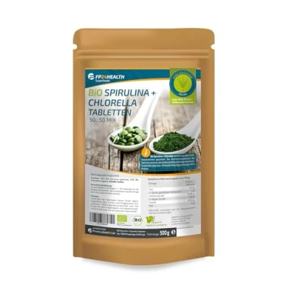 Obrázek FP24 Health Bio Spirulina + Chlorella 1000 tablet 500 g mg na tabletu plantensis a řasy Vulgaris vysoká dávka lisované špičková kvalita