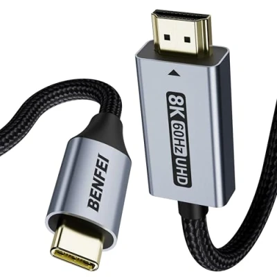 Obrázek BENFEI 8K USB C na HDMI kabel 1,8M (8K@60Hz 4K@240Hz/165Hz/144Hz/120Hz), typ [kompatibilní Thunderbolt 4/3] pro iPhone 16/15 Pro/Max, MacBook Pro/Air 2023, iPad Pro, Surface Book 2