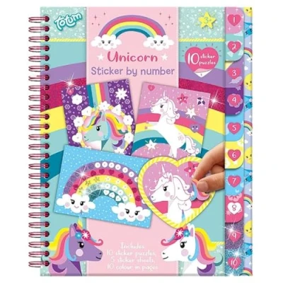 Obrázek Totum Lepení jednorožce podle čísel: Umělecky pestrý unicorn Zábava ze hry s nálepkami pro děti, jemná motorika a vzdělávací hra, omalovánky, dětské samolepkové sešity, barevné