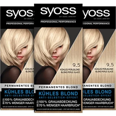 Obrázek Syoss Color Coloration 9_5 studená perlová blond stupeň 3 (3 x 115 ml), permanentní barva na vlasy pro až 10 týdnů intenzity barev a o 70 % méně lámání vlasů*