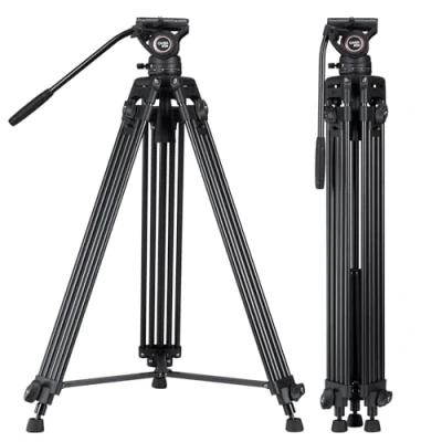Obrázek Heavy Duty Video stativ, Cayer 64 palců BV30 Camcorder stativ systém hliníkové nohy, K3 tekutá hlava střední rozpěrka, max. zatížení 13,2 LB, záznam DSLR, Plus 1 bonus rychloupínací deska