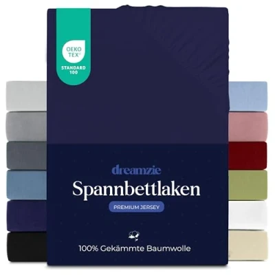 Obrázek Dreamzie Prémiové napínací prostěradlo 70 x 160 cm, pro tlusté matrace do 12 100% Jersey bavlna, 150 g/m², certifikováno Öko Tex tmavě modrá