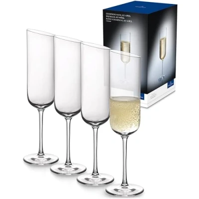 Obrázek Villeroy a Boch Sada pohárků na sekt NewMoon, 4dílná, elegantní, moderně střižené sklenice sekt, křišťálové sklo, čiré, vhodné do myčky