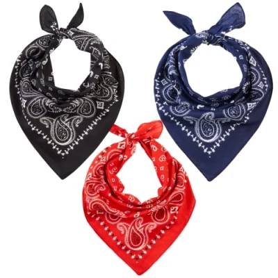Obrázek LOVARZI Pánský a dámský šátek Bandana Premium 100% bavlna, měkký univerzální na hlavu perfektní léto, zimu &amp; sport, 3dílná sada černá námořnická modro červená, Jednotná velikost