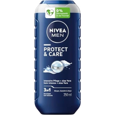 Obrázek NIVEA MEN Protect &amp; Care sprchový gel, pH neutrální gel pro muže, pečující receptura s přírodní Aloe Vera na tělo, obličej a vlasy (250 ml)