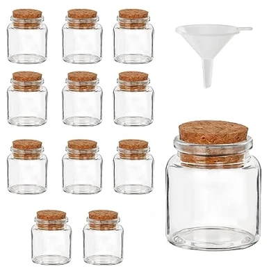 Obrázek BELLE VOUS Balení 12 malých skleněných lahví k naplnění s korkovým víčkem 4550 ml vzduchotěsné malé lahvičky, sklenice na koření korkem a nálevkou svatební dárky, večírky, marmelády