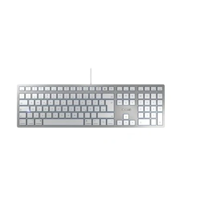 Obrázek CHERRY KC 6000 Slim FOR MAC, kabelová klávesnice Mac (přípojka USB A), německé rozložení (QWERTZ), tichá tlačítka, plochý design, bílo stříbrná
