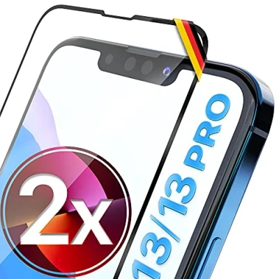 Obrázek UTECTION 2X Full Screen ochranné sklo pro iPhone 13/13 Perfektní tvar od německého poskytovatele snadná aplikace &gt; netvoří bubliny, maximální tvrdost skla dlouhodobou ochranu