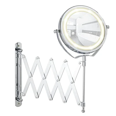 Obrázek WENKO Nástěnné LED zrcadlo Mod. Brolo s 10 a 3násobným zvětšením výsuvné až 44 cm otočné sklopné barva chrom rozměry 18,5 x 38,5 45