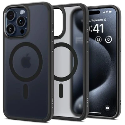 Obrázek Spigen Pouzdro Pro iPhone 15 Max Ultra Hybrid Frost MagFit [Anti Yellowing] Case obal na mobil průhledný tenký kompatibilní s MagSafe černé