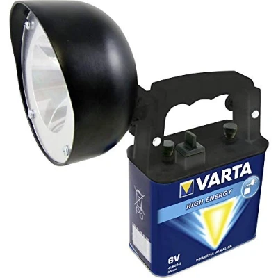 Obrázek Varta 4 Watt LED Work Light (vč. High Energy 6 Volt baterie pracovní svítidlo kapesní svítilna Flashlight ruční světlomet dílenská Lampa Worklight provozní doba až 270 hodin s popruhem)