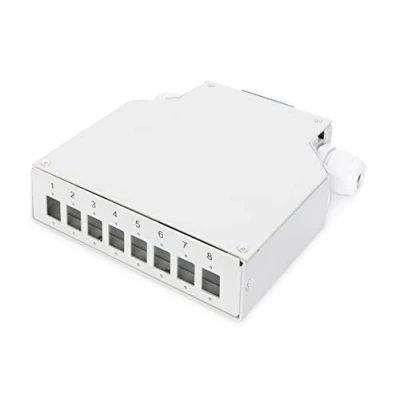Obrázek DIGITUS LWL Spleißbox montáž lištové lišty 8 portů pro LC Duplex spojky kovové pouzdro, bílé