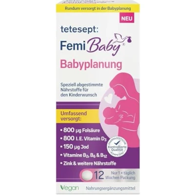Obrázek tetesept Femi Baby® plánování dítěte 1 x 84 tablet doplněk stravy pro ženu na podporu přání dětí speciální živiny s kyselinou listovou, veganský