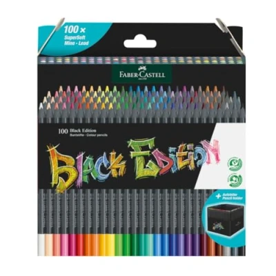 Obrázek FABER CASTELL 116411 pastelky Black Edition, 100dílné kartonové pouzdro, odolné proti rozbití, pro děti a dospělé