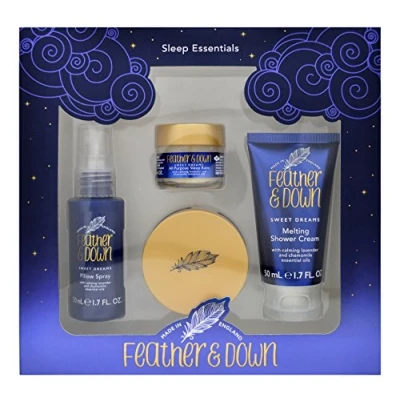Obrázek Feather &amp; Down Dárková sada Sweet Dream s Essentials na spaní (50 ml sprej polštář, 50 jemně se rozpouštějící sprchový krém, 16 g balzám a máslo spaní) bez pokusů
