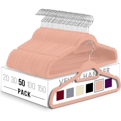 Obrázek Utopia Home Premium Antirutsch Kleiderbügel aus Samt rutschfeste und strapazierfähige mit Krawattenhalter Stark genug, Jacken Pullover zu halten (Rosa, 50er Pack)