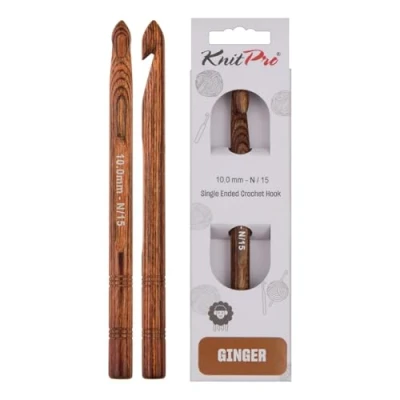Obrázek KNITPRO KP31252 Ginger háčkovací jehla, dřevo, hnědá, 10 mm