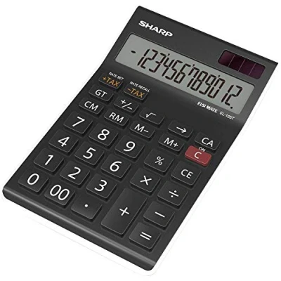 Obrázek Sharp EL 125T WH stolní kalkulačka (12 míst, výpočet daně, solární provoz a na baterie), černá