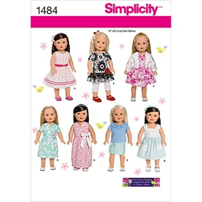 Obrázek Simplicity vzor řezu 1484 panenka šaty, jednotná velikost pro panenky velikosti 45,72 cm