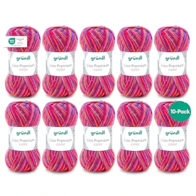 Obrázek Gründl Lisa Premium color (pletací a háčkovací příze s charakterem podobným vlně ze 100% polyakrylu, 50 g / 133 m, tloušťka jehlic: 3,5 4,5, 10 x g), fialová pink oranžová barva