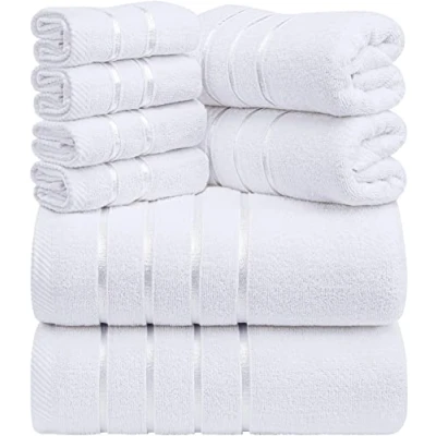 Obrázek Utopia Towels 8dílná sada ručníků se závěsným poutkem z 97 % bavlny, savé a rychleschnoucí 2 osušky, ručníky, 4 žínky (bílé)
