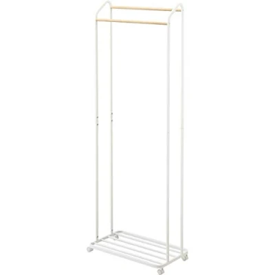 Obrázek Yamazaki 3516 TOWER věšák na šaty s kolečky, bílý, ocel/dřevo, minimalistický, 67 x 35 172,5 cm